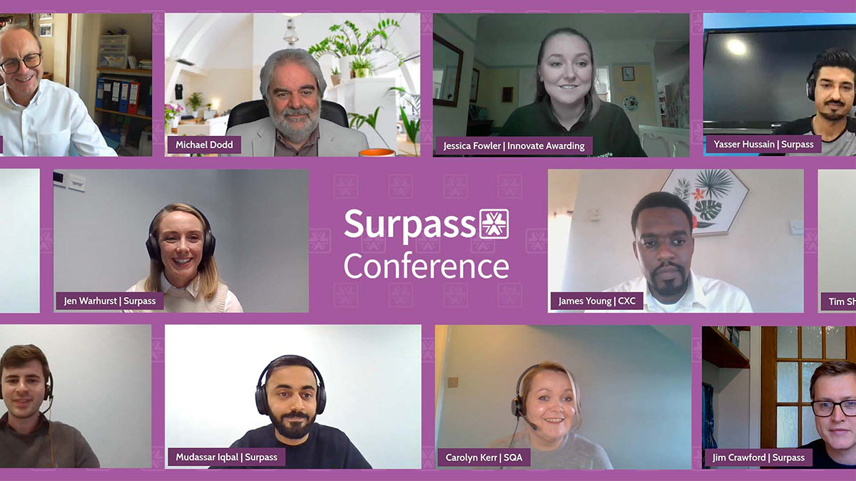 Speakers on video at the 2021 virtual Surpass Conference.